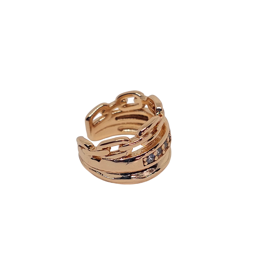 Earcuff tres lineas cadena, brillos y simple