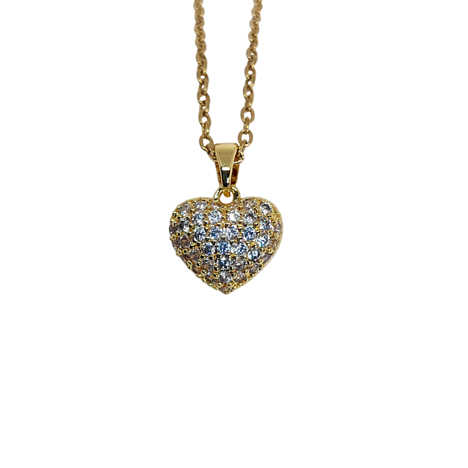 Collar de corazon brillante blanco