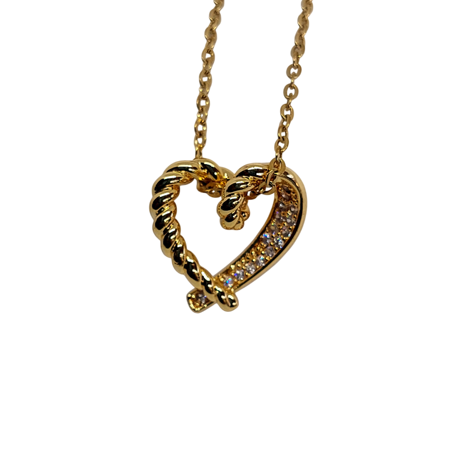 Collar de corazon mitad brillante y con torcido