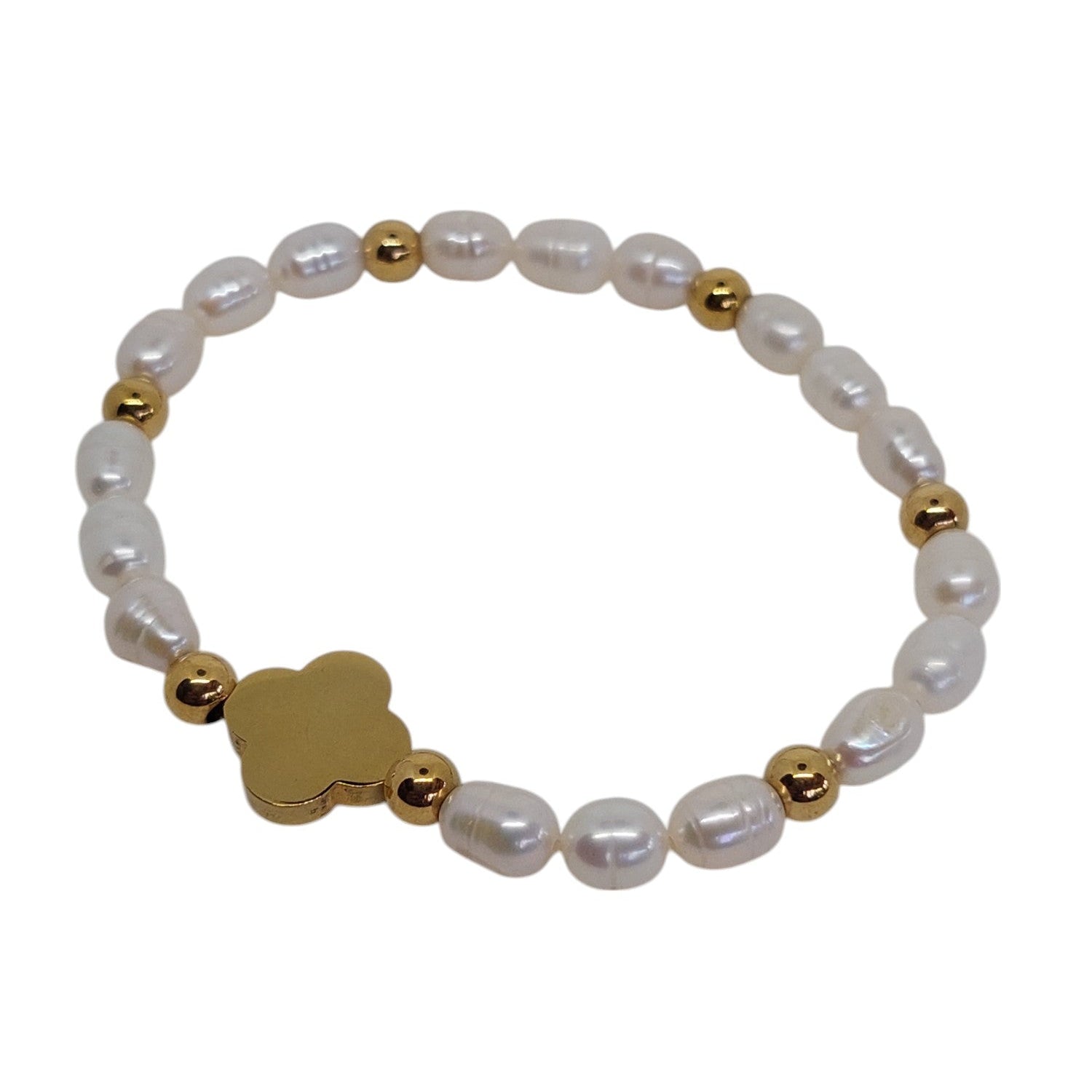 Pulsera elastica perlas con flor de 4 hojas