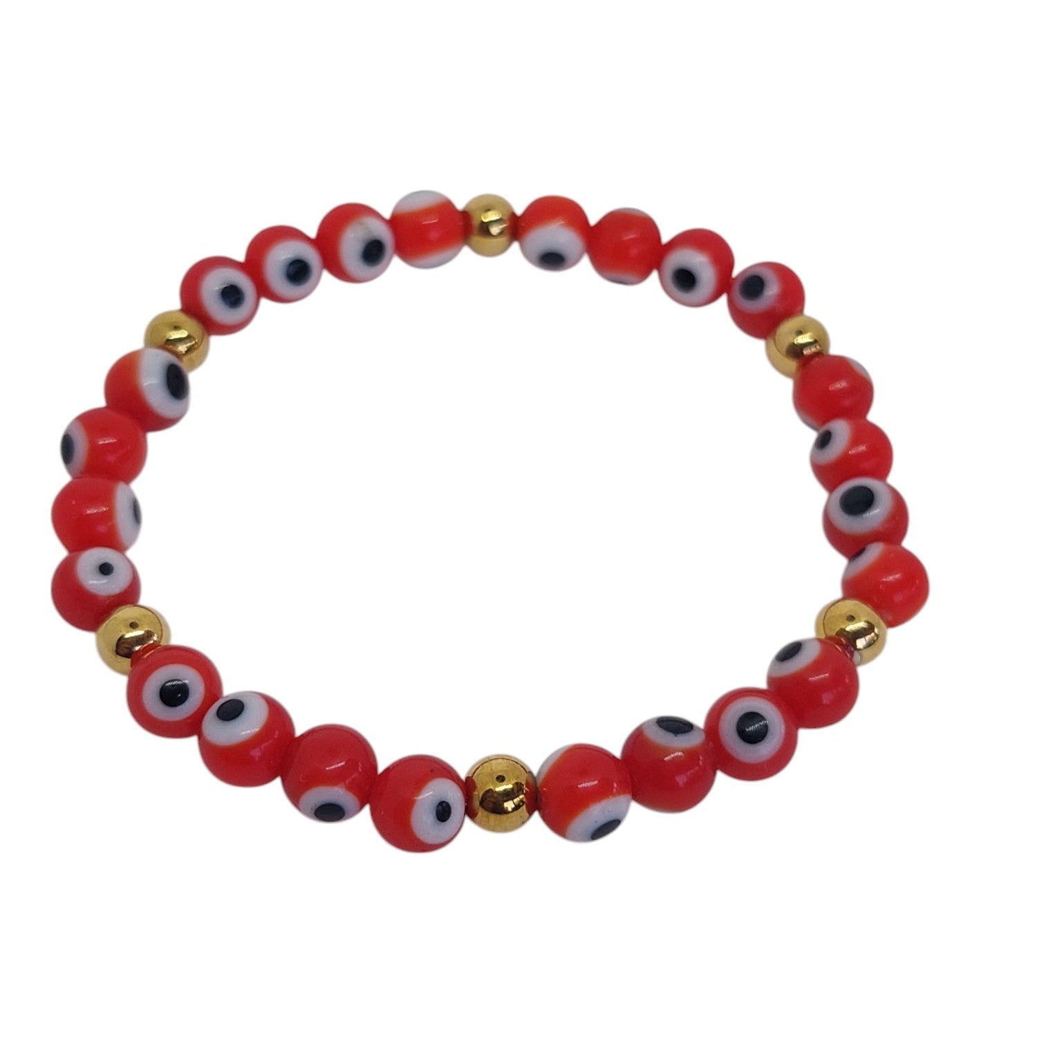 Pulsera elastica de ojos turcos rojos mas acero
