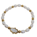 Pulsera elastica de perlas con mano jamsa con nacar