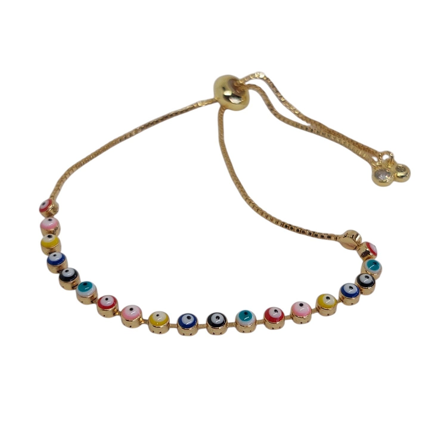 Pulsera regulable lineal con ojitos turcos de mucho colores
