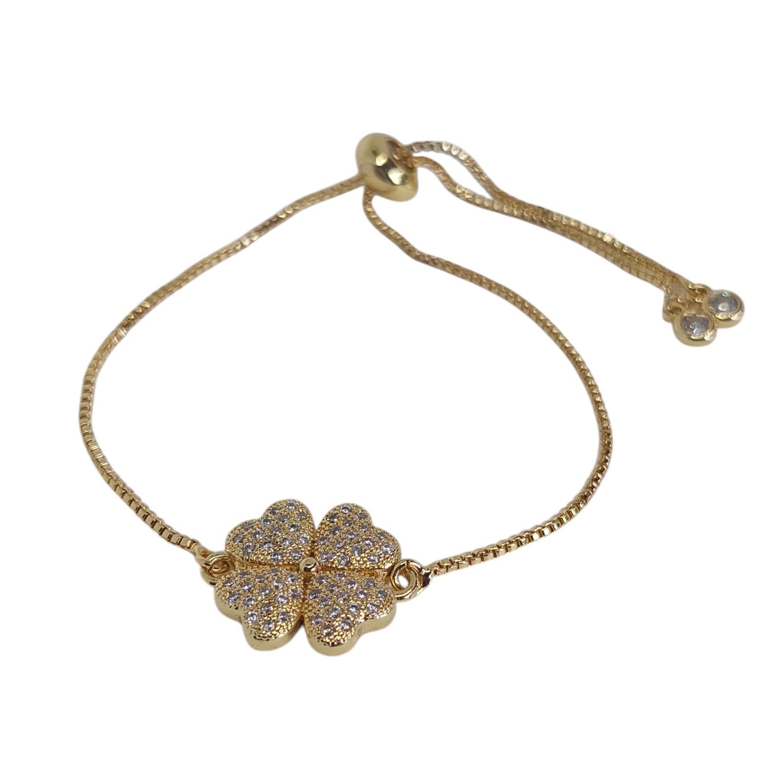 Pulsera regulable de trebol de cuarzo blanco