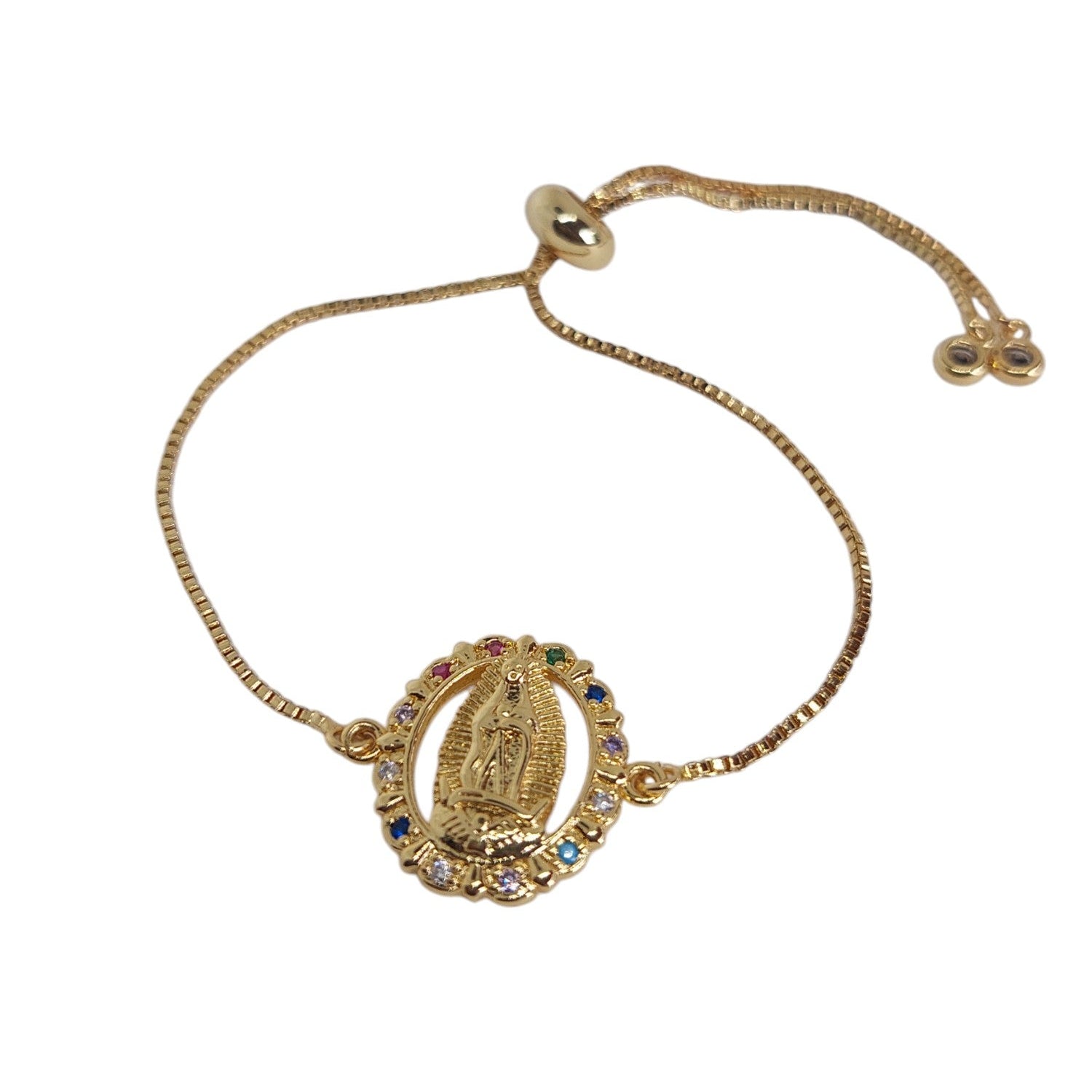 Pulsera regulable de virgen con circulo de muchos colores