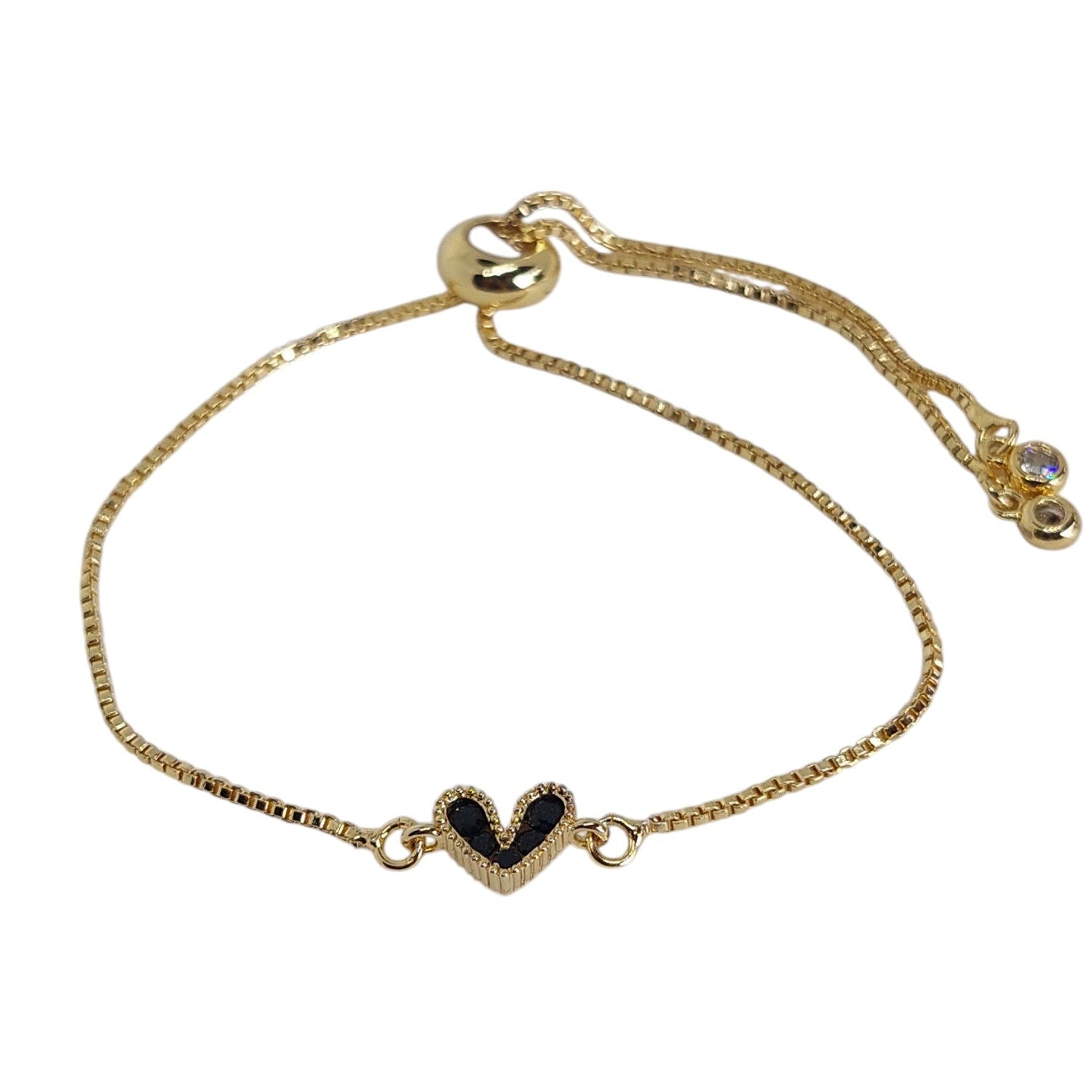 Pulsera regulable de corazon de cuarzo negro