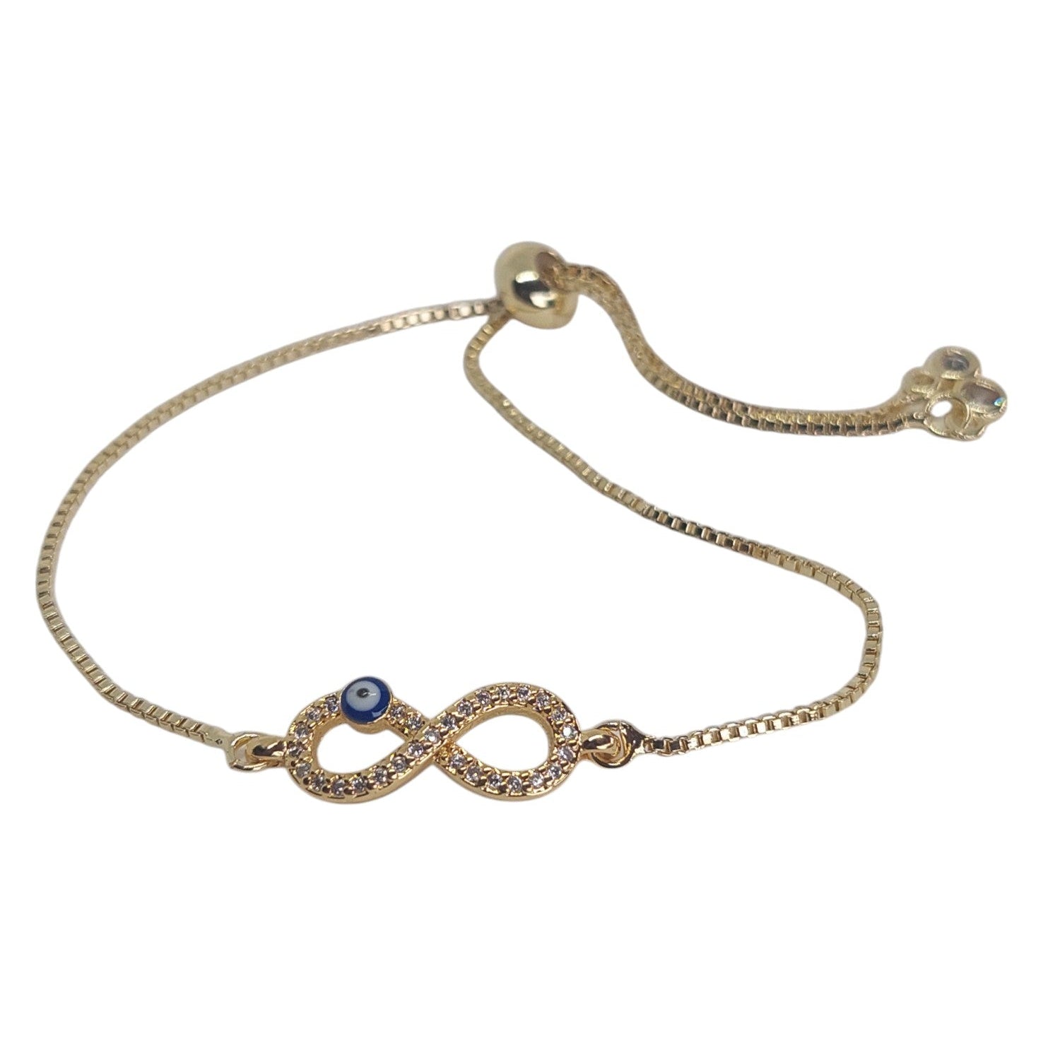 Pulsera regulable de infinito mas ojito turco color azul