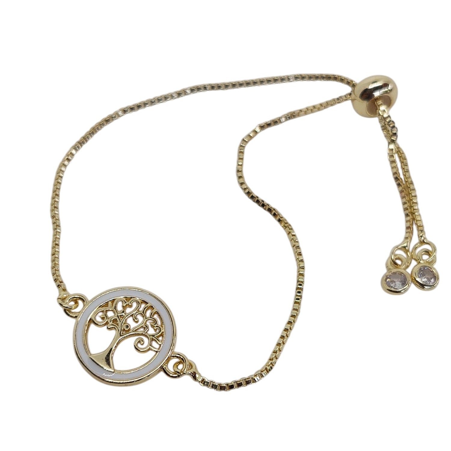 Pulsera regulable circular de arbol de la vida con color blanco