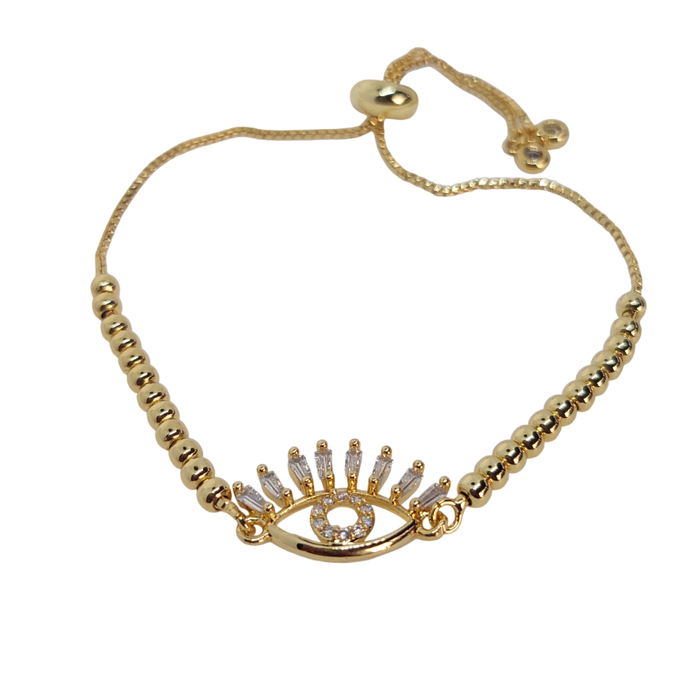 Pulsera regulable de bolita de ojo con pestañas brillantes