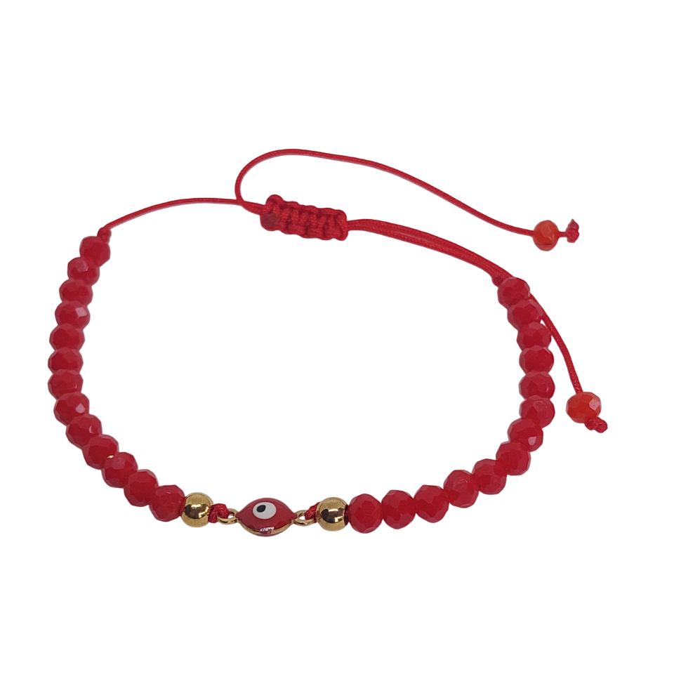 Pulsera regulable tejida con ojo turco rojo