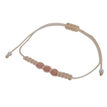 Pulsera regulable tejida lineal de tres cuarzos rosados