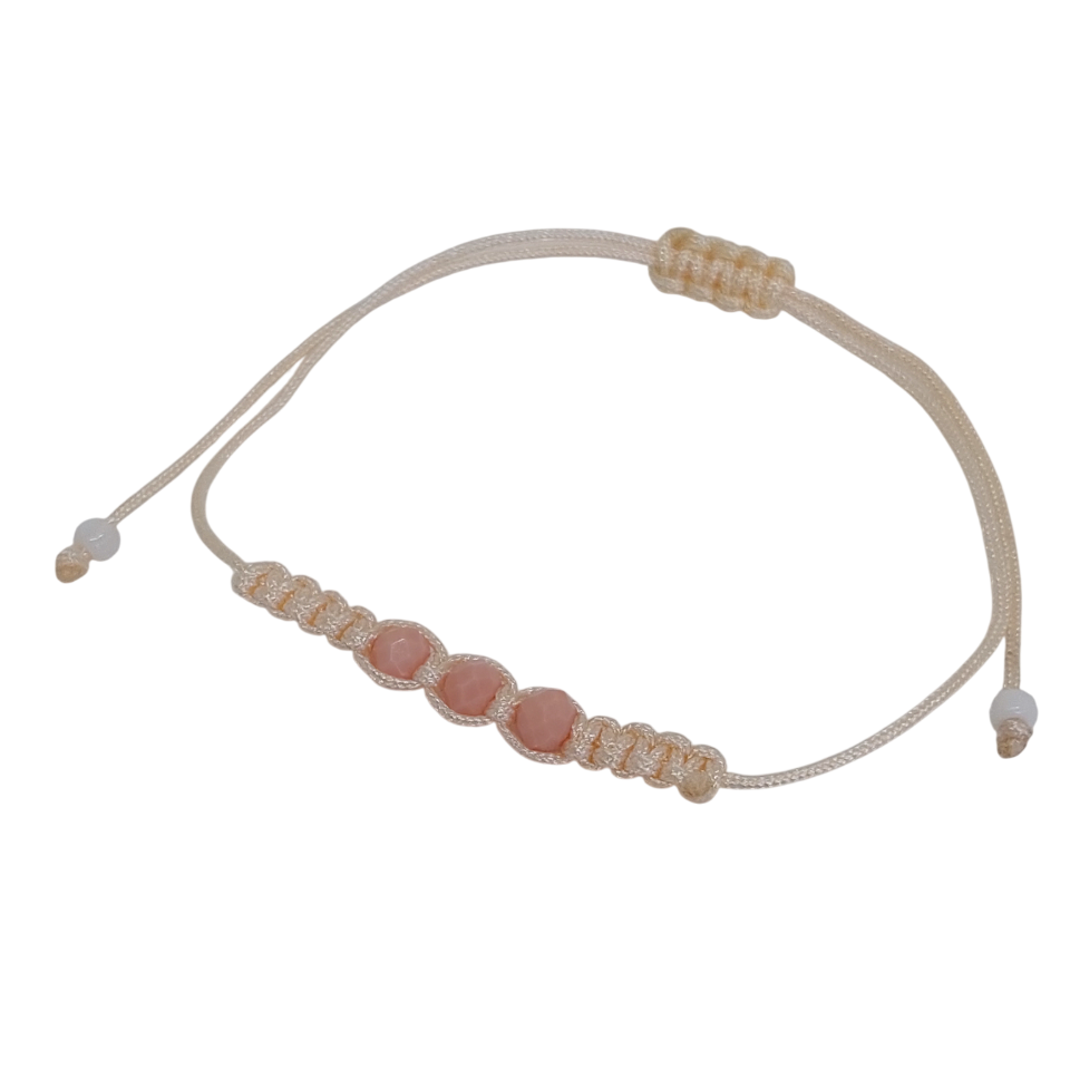 Pulsera regulable tejida lineal de tres cuarzos rosados