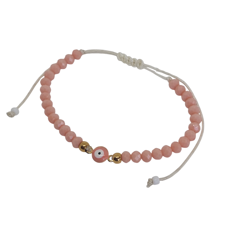 Pulsera regulable tejida de ojo turco rosado