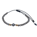 Pulsera regulable tejida ojo turco negro con cuarzos grises