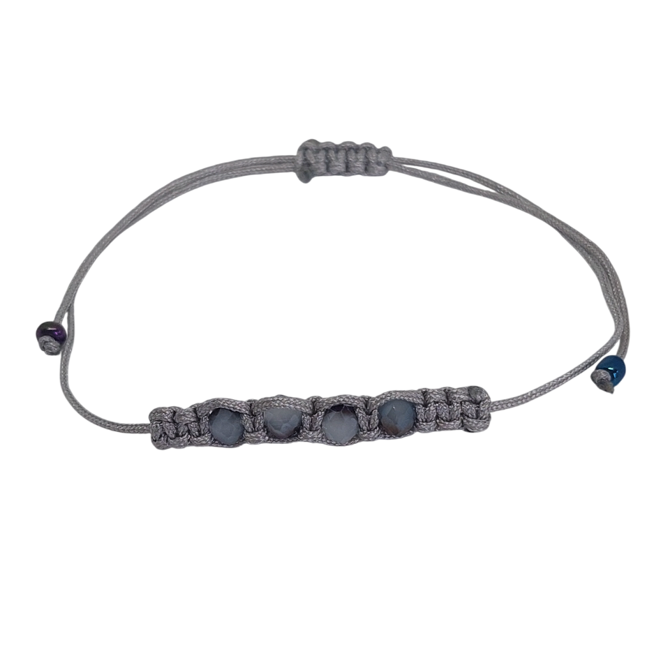 Pulsera regulable tejida lineal de cuatro cuarzos azules platino