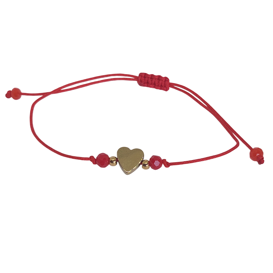 Pulsera regulable tejida de corazon de cuarzo rojo