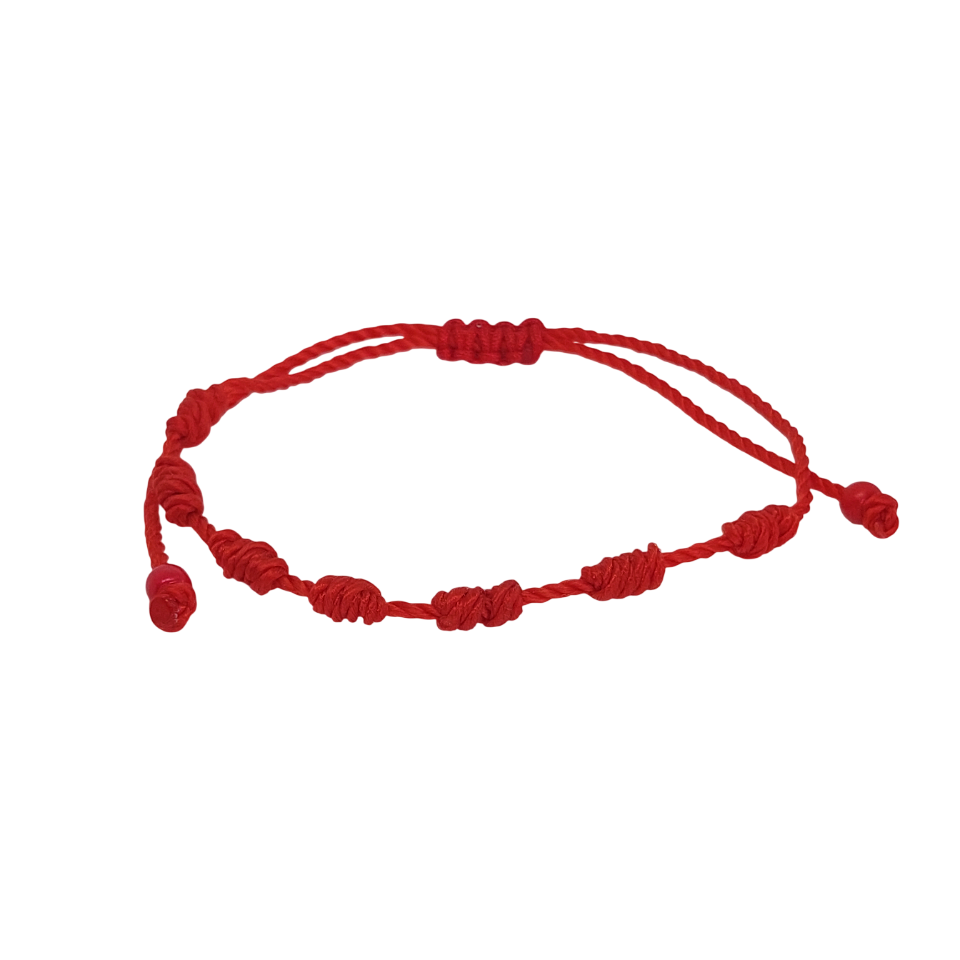 Pulsera regulable tejida de pita roja de siete mudos
