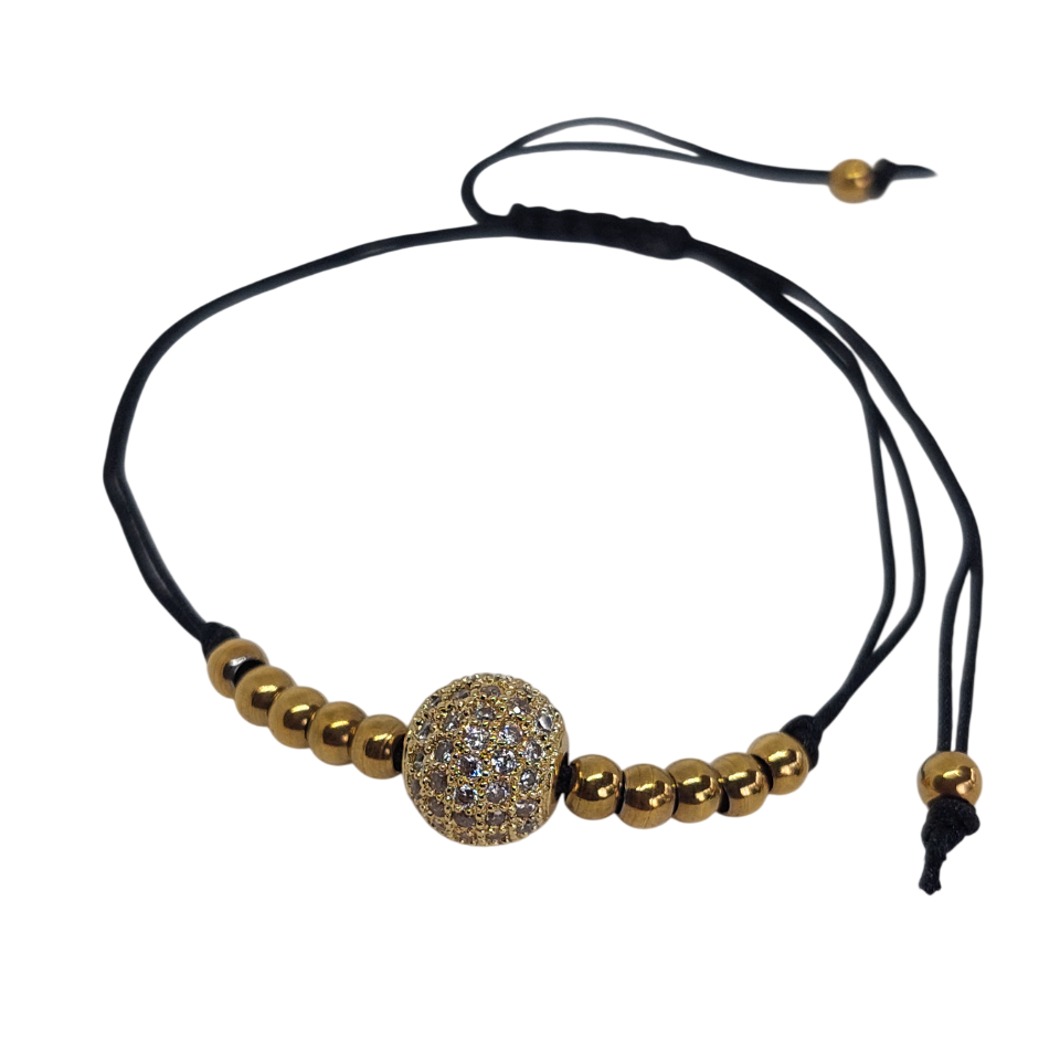 Pulsera regulable tejido de bolitas con cuarzo