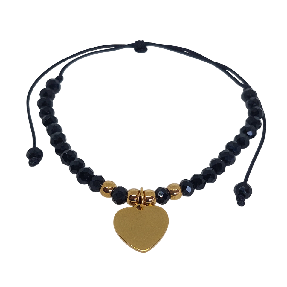 Pulsera regulable tejida negra con corazon