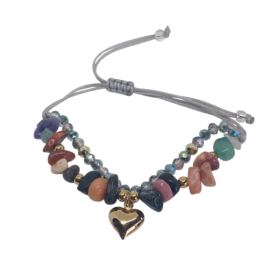 Pulsera regulable de piedras de todos los colores con corazon
