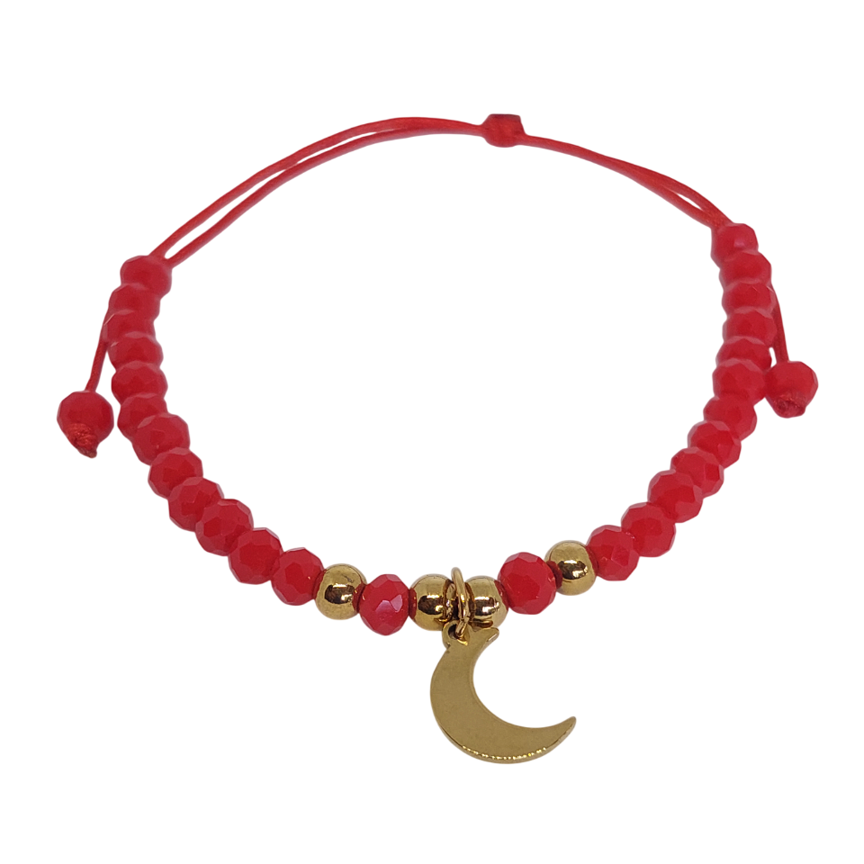 Pulsera regulable tejida roja con luna