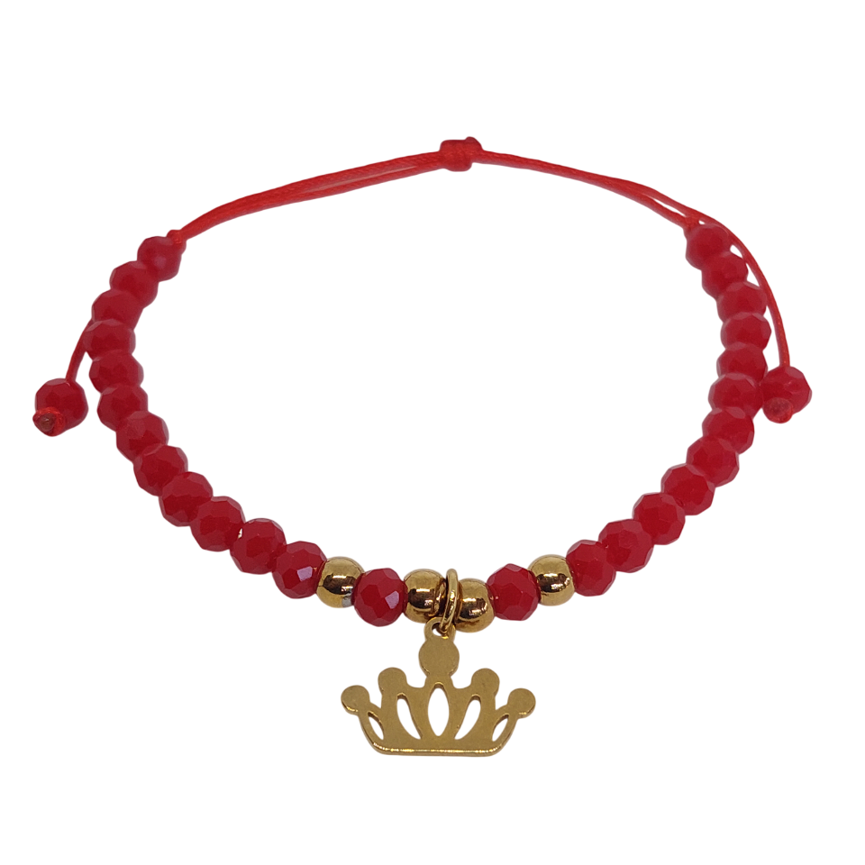 Pulsera regulable tejida roja con corona