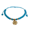 Pulsera regulable tejida celeste con trebol de 4 hojas