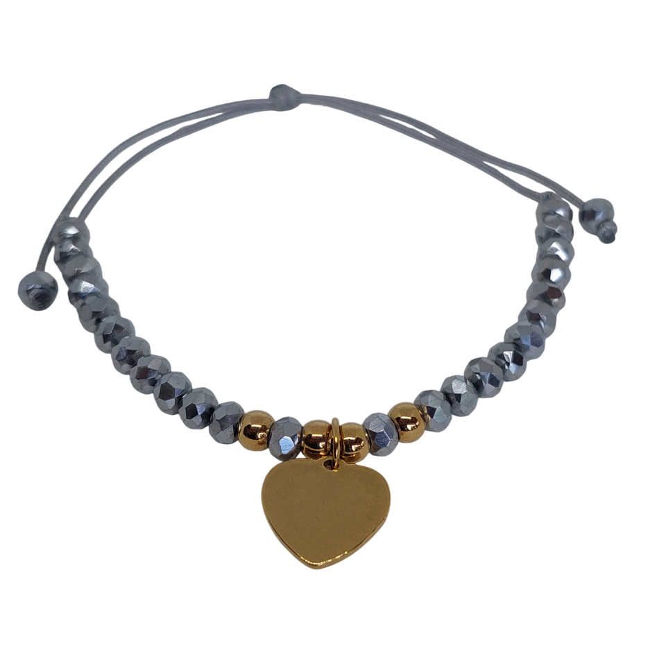Pulsera regulable tejida gris plata con corazon