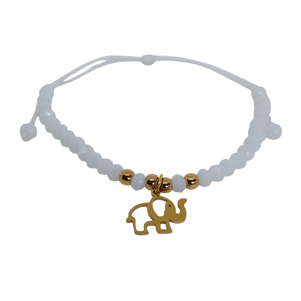 Pulsera regulable tejido blanca con elefante