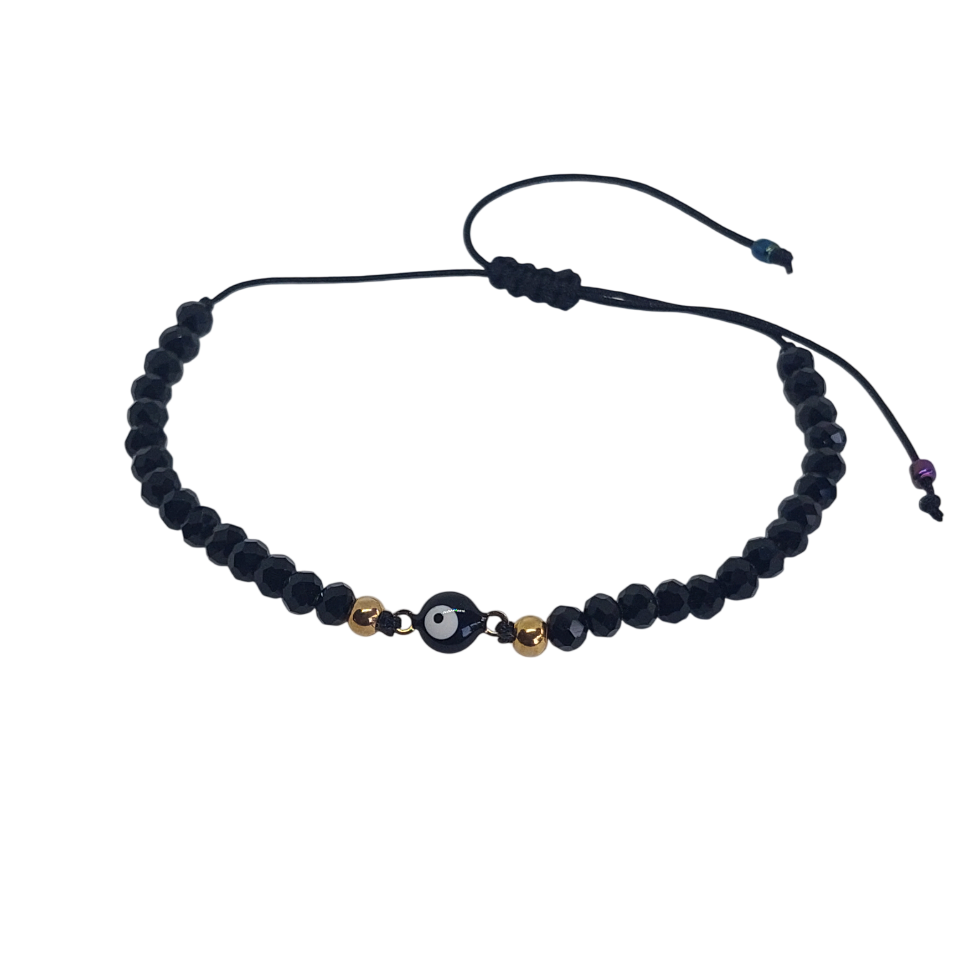 Pulsera regulable tejida de ojo turco negro
